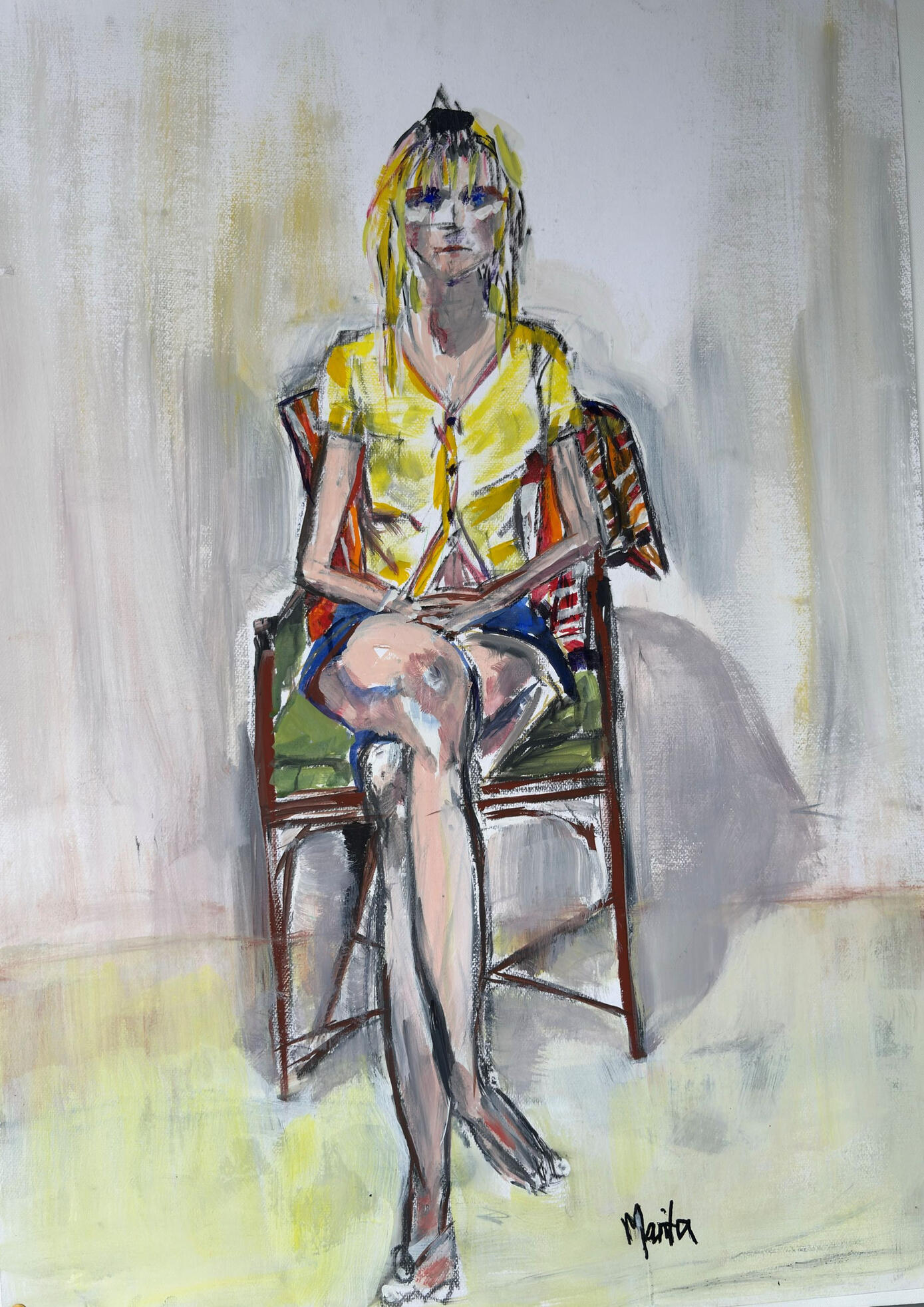Below Deck — original painting by Marita D'Arcy, a figure seated on deck